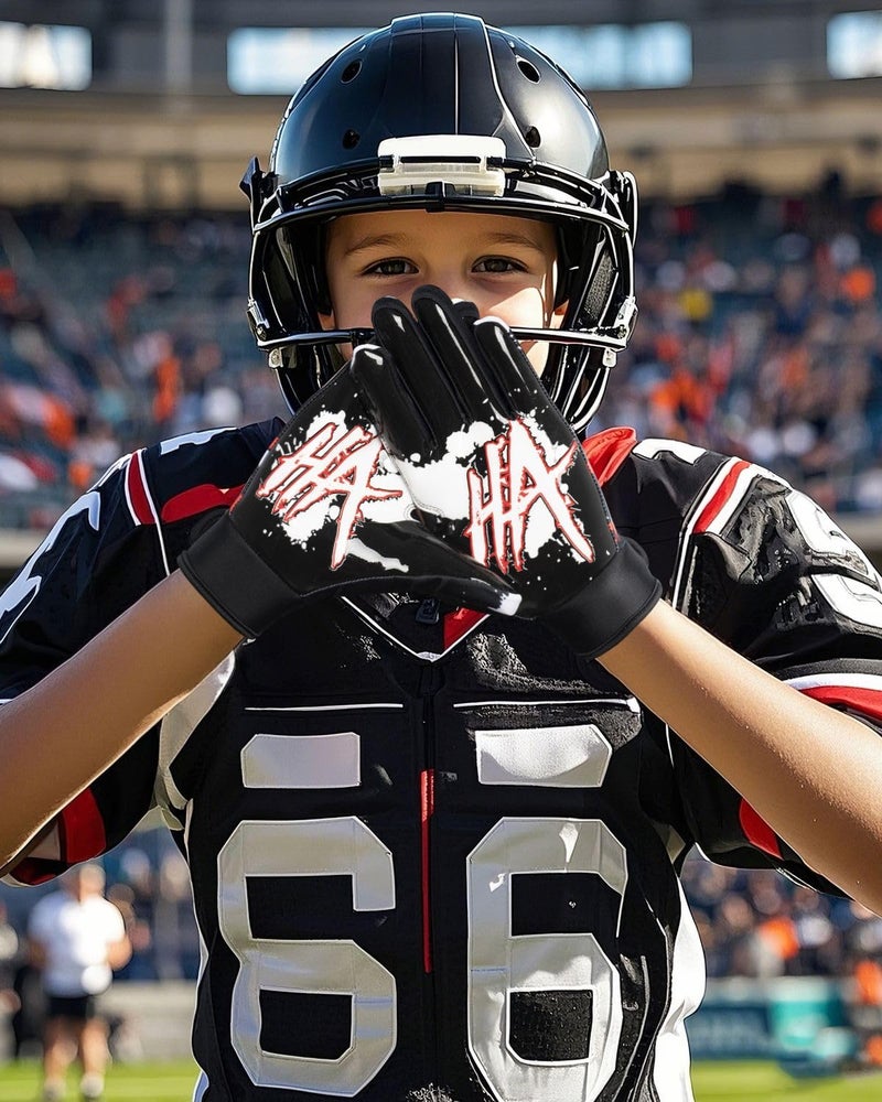 Pixel Panda Youth Football Gloves, Non-Slip Kids Football Gloves with Super Sticky Grip Palm, Breathable Wide Receiver Glove Best Gifts for Boys Girls - Image 3