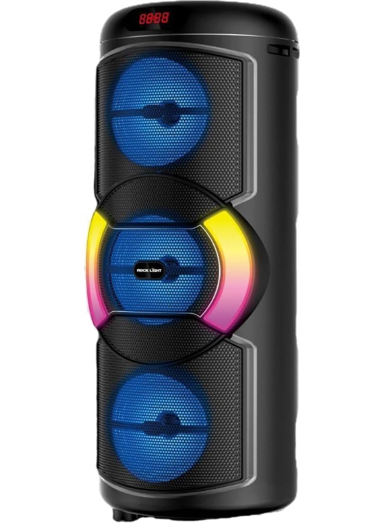 ROCK LIGHT S822 Cocktail Party Speaker, 30W, Triple 4x7 Woofers, Bluetooth, FM Radio, RGB Disco Lights, Wireless Microphone - Image 1