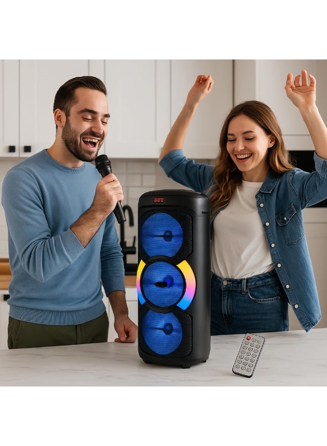 ROCK LIGHT S822 Cocktail Party Speaker, 30W, Triple 4x7 Woofers, Bluetooth, FM Radio, RGB Disco Lights, Wireless Microphone - Image 3