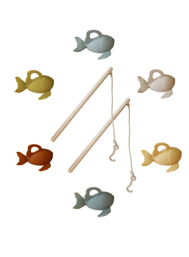 Marlowe & Co Silicone and Wooden Fishing Playset, Montessori Fine Motor Skills Fish Game for Children with Storage Bag - Image 1