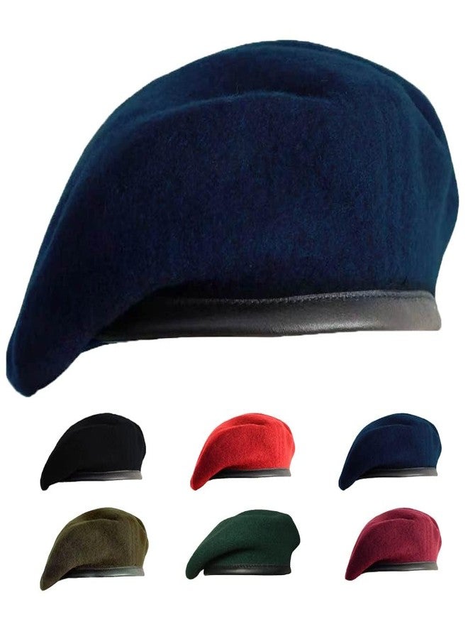 Gajaous British Military Berets for Men and Women,Wool and Leather Army Beret Hats Navy Blue - Image 1