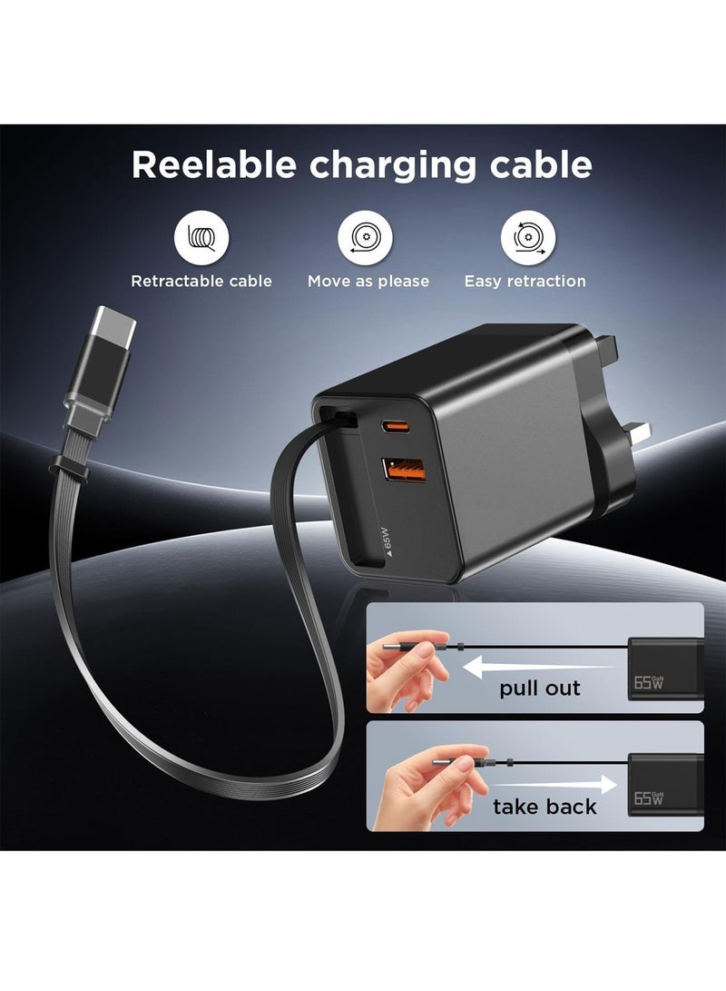 تيكو شاحن تيكو TK-887 بقوة 65 واط مع كابل قابل للسحب، منفذ USB عالي السرعة ومنافذ PD - أسود - Image 4