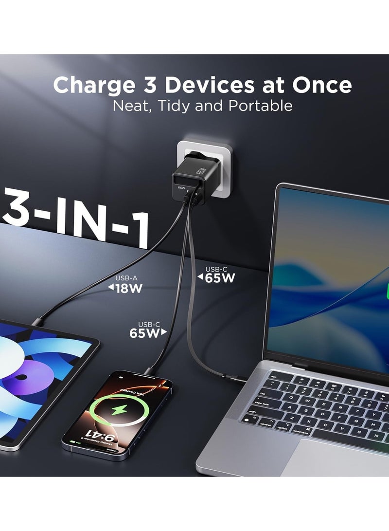 تيكو شاحن تيكو TK-887 بقوة 65 واط مع كابل قابل للسحب، منفذ USB عالي السرعة ومنافذ PD - أسود - Image 2