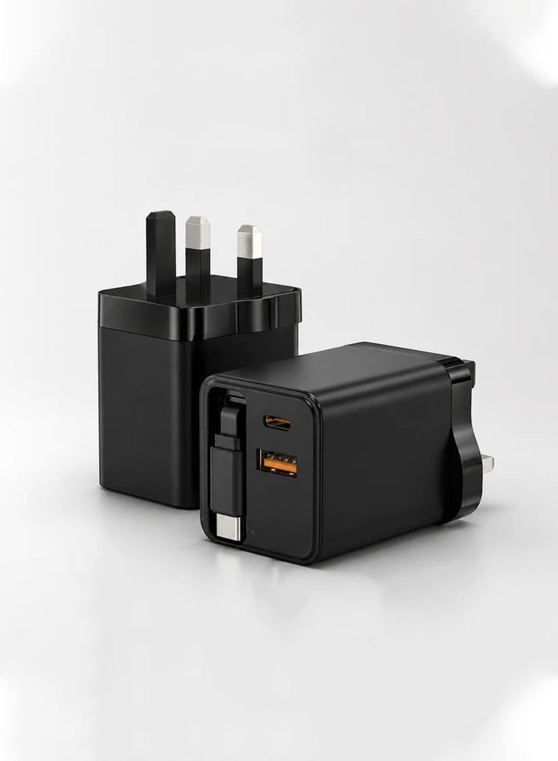 تيكو شاحن تيكو TK-887 بقوة 65 واط مع كابل قابل للسحب، منفذ USB عالي السرعة ومنافذ PD - أسود - Image 1