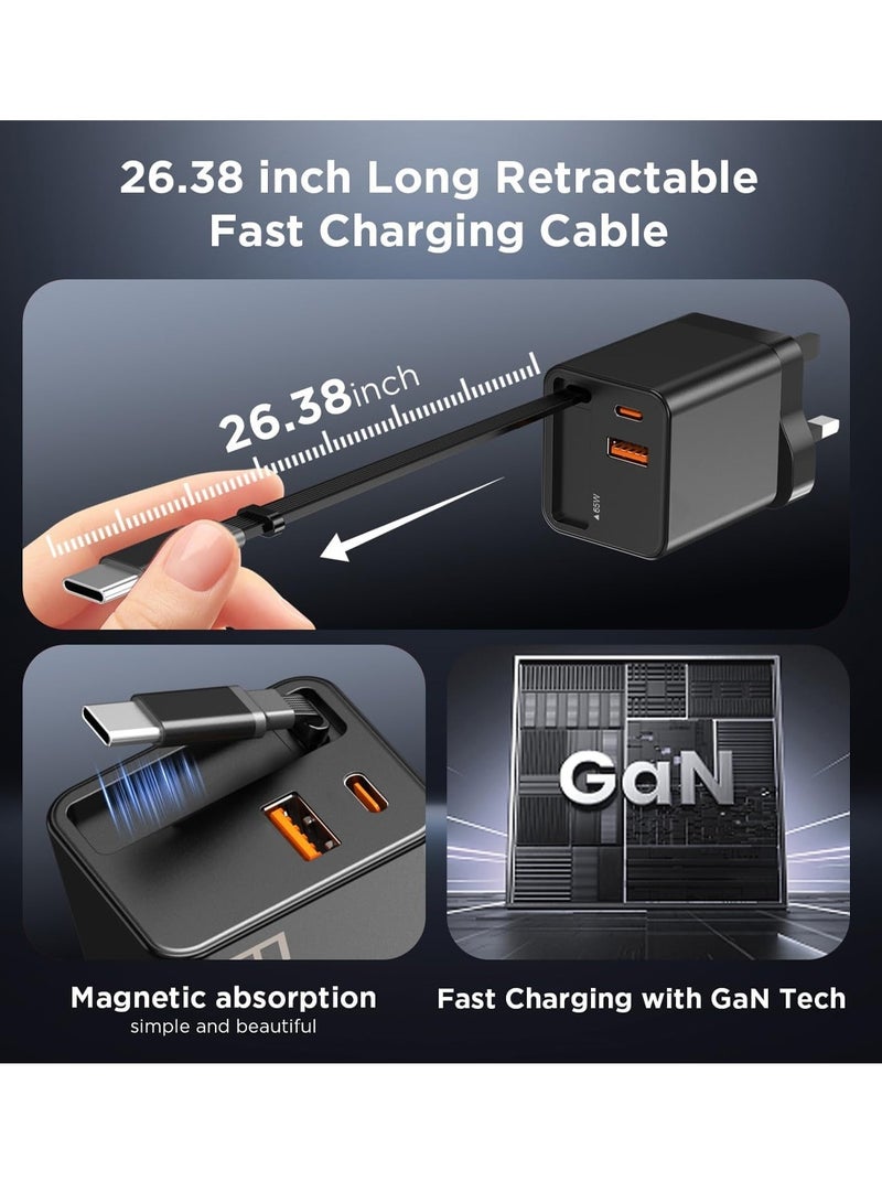 تيكو شاحن تيكو TK-887 بقوة 65 واط مع كابل قابل للسحب، منفذ USB عالي السرعة ومنافذ PD - أسود - Image 3