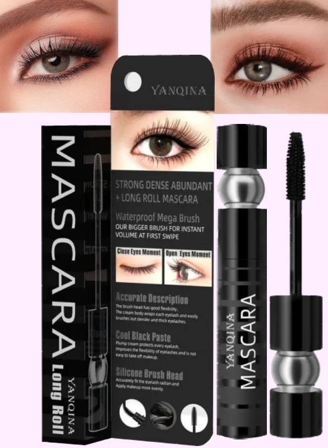 YANQINA Mascara Long Roll Volumizing and Lengthening Waterproof Plump Cream Volume and Long Roll Mascara Strong Dense Abundant Mascara Waterproof Mega Brush Cool Black Mascara with Silicone Brush Head - Image 1