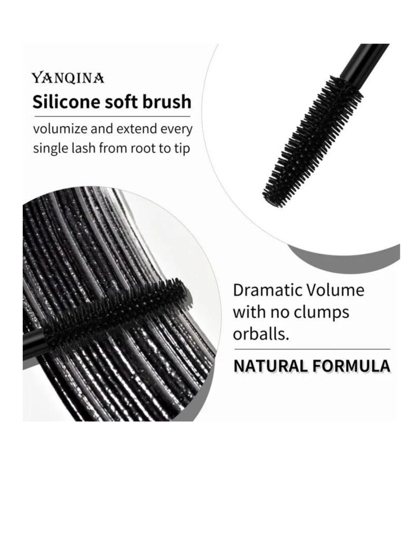 YANQINA Mascara Long Roll Volumizing and Lengthening Waterproof Plump Cream Volume and Long Roll Mascara Strong Dense Abundant Mascara Waterproof Mega Brush Cool Black Mascara with Silicone Brush Head - Image 4