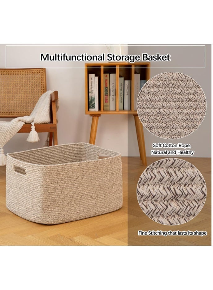 GOGOGO 75L Large Blanket Basket, Woven Storage Basket with Handle, Cotton Rope Basket 22”x17”x12”,Blanket Basket Living Room, Toy Basket for Nursery, Brown variegated - Image 4