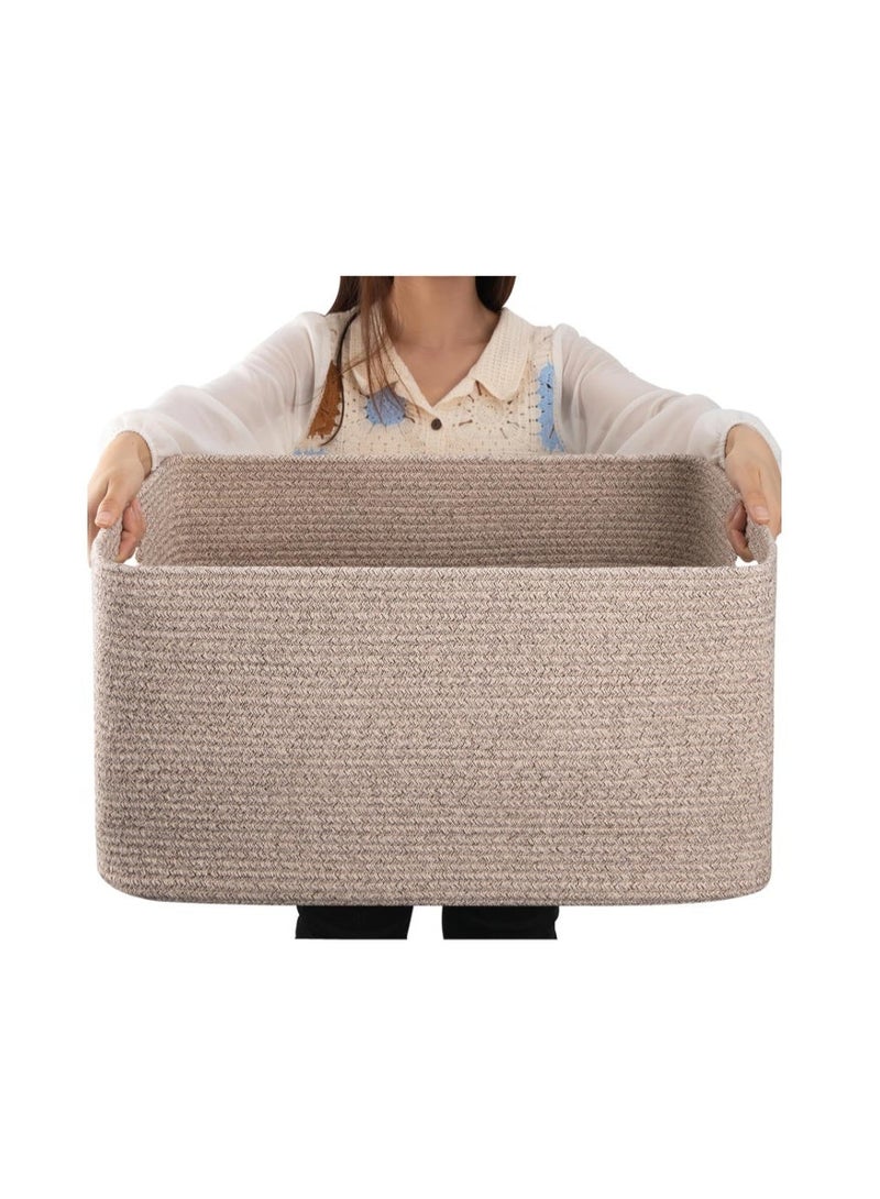 GOGOGO 75L Large Blanket Basket, Woven Storage Basket with Handle, Cotton Rope Basket 22”x17”x12”,Blanket Basket Living Room, Toy Basket for Nursery, Brown variegated - Image 1