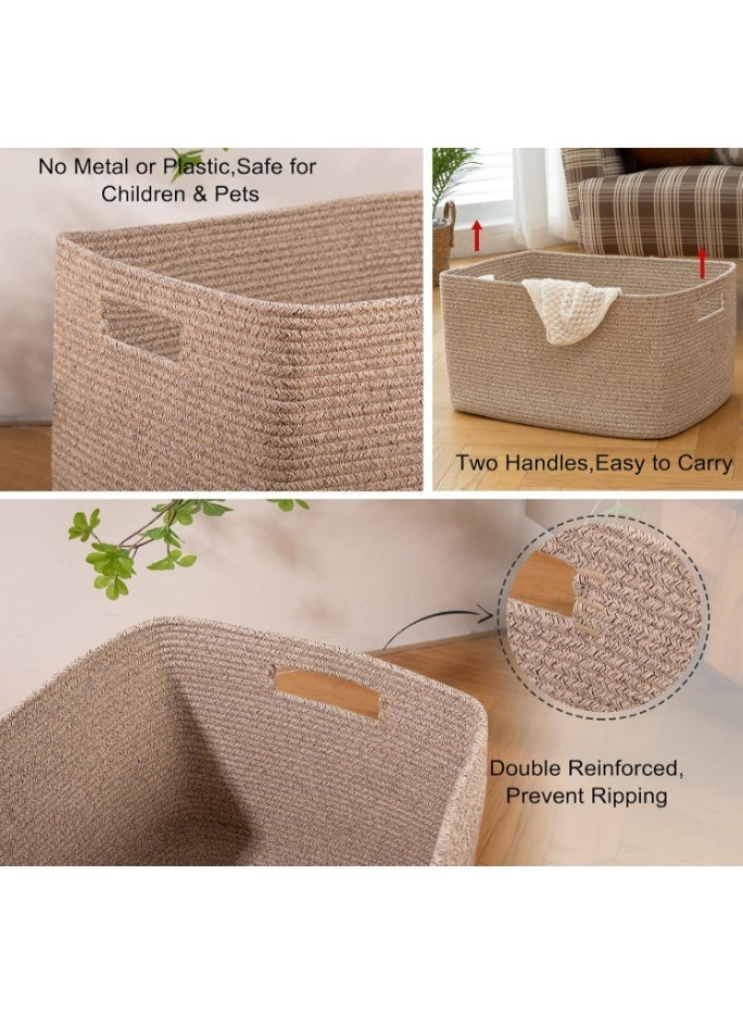 GOGOGO 75L Large Blanket Basket, Woven Storage Basket with Handle, Cotton Rope Basket 22”x17”x12”,Blanket Basket Living Room, Toy Basket for Nursery, Brown variegated - Image 3