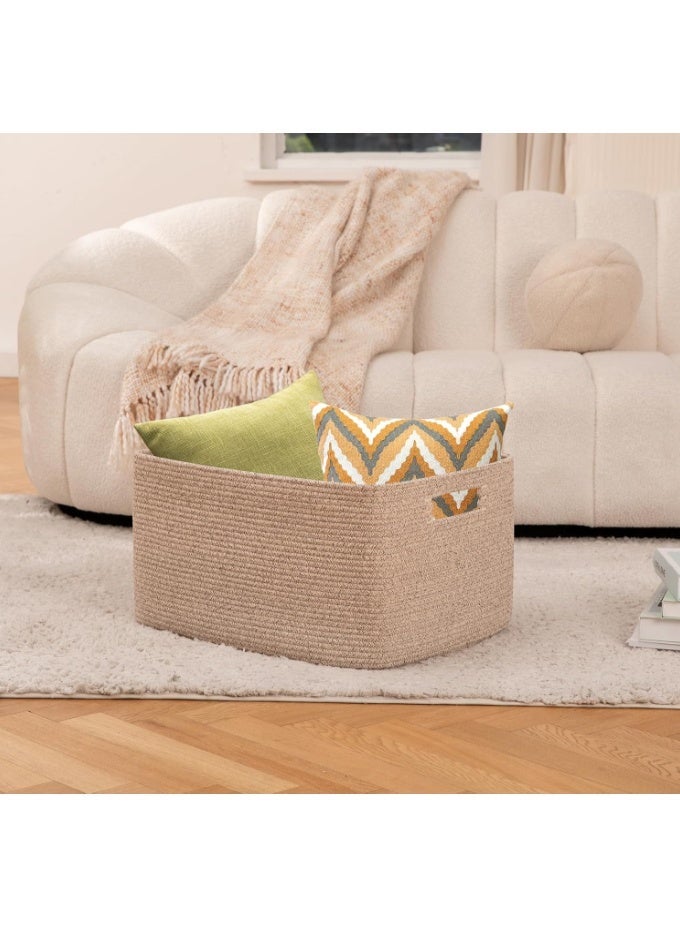 GOGOGO 75L Large Blanket Basket, Woven Storage Basket with Handle, Cotton Rope Basket 22”x17”x12”,Blanket Basket Living Room, Toy Basket for Nursery, Brown variegated - Image 2