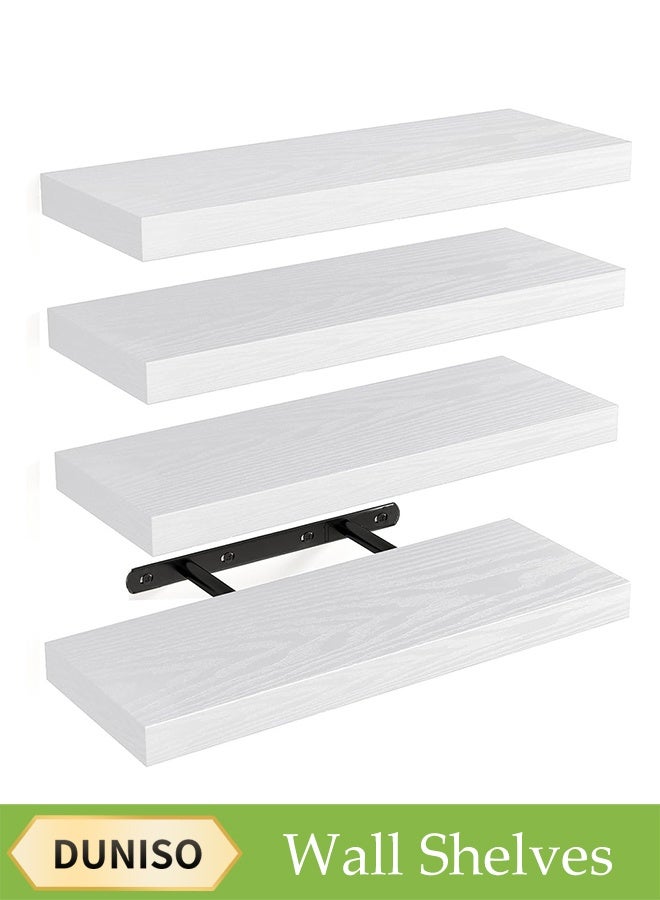 DUNISO 4 Pieces, Floating Shelves For Wall Decor, Wall Shelves, Wall Mounted Shelves For Bedroom Storage, Large Deep Wall Mounted Shelves For Bathroom Towels Laundry Room Living Room Kitchen Closet, White  - Image 1