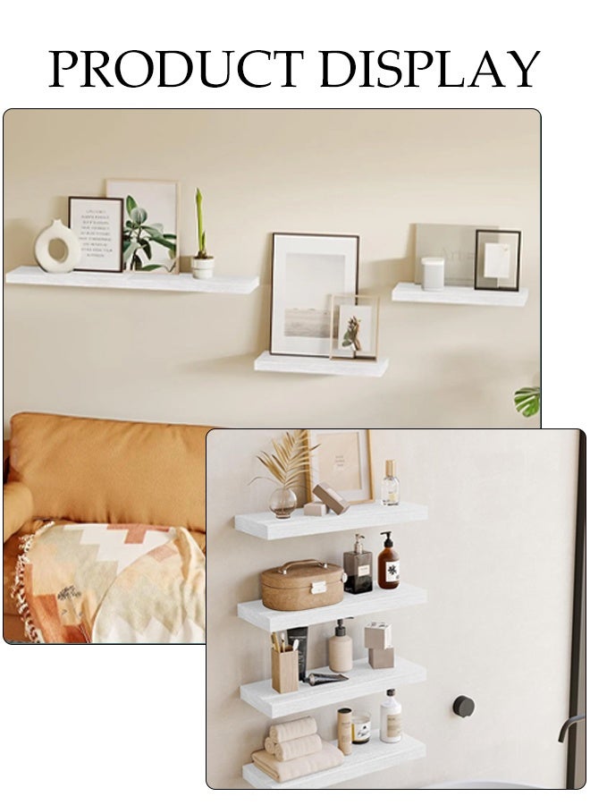 DUNISO 4 Pieces, Floating Shelves For Wall Decor, Wall Shelves, Wall Mounted Shelves For Bedroom Storage, Large Deep Wall Mounted Shelves For Bathroom Towels Laundry Room Living Room Kitchen Closet, White  - Image 4