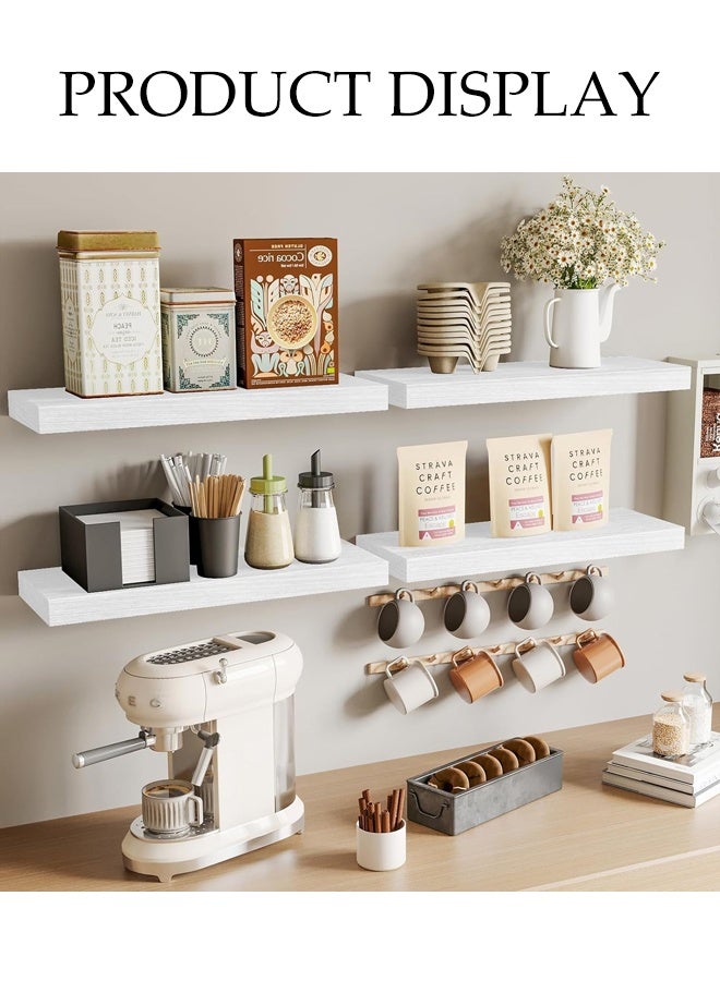 DUNISO 4 Pieces, Floating Shelves For Wall Decor, Wall Shelves, Wall Mounted Shelves For Bedroom Storage, Large Deep Wall Mounted Shelves For Bathroom Towels Laundry Room Living Room Kitchen Closet, White  - Image 3