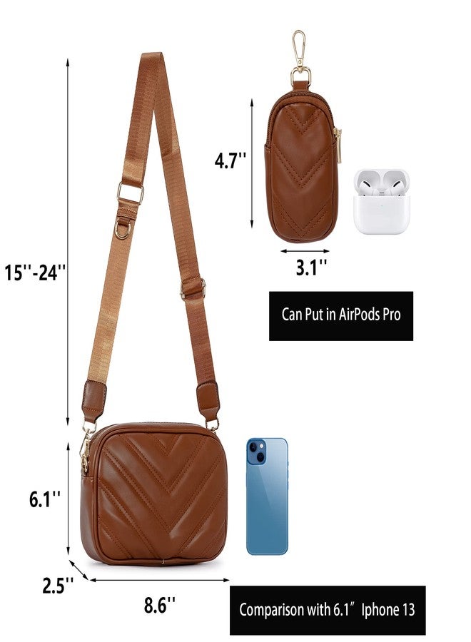 Herald Chevron Quilted Small Crossbody Bag with Coin Purse Pouch, Women Square Camera Side Shoulder 2 Size Handbags (Coffee) - Image 4
