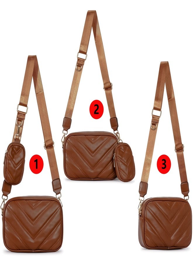 Herald Chevron Quilted Small Crossbody Bag with Coin Purse Pouch, Women Square Camera Side Shoulder 2 Size Handbags (Coffee) - Image 2