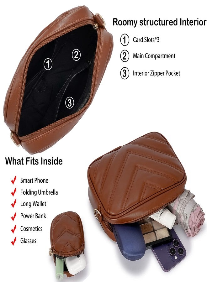 Herald Chevron Quilted Small Crossbody Bag with Coin Purse Pouch, Women Square Camera Side Shoulder 2 Size Handbags (Coffee) - Image 5