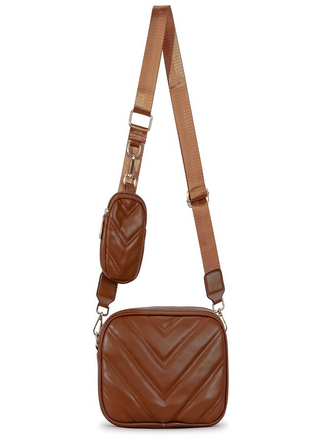Herald Chevron Quilted Small Crossbody Bag with Coin Purse Pouch, Women Square Camera Side Shoulder 2 Size Handbags (Coffee) - Image 1