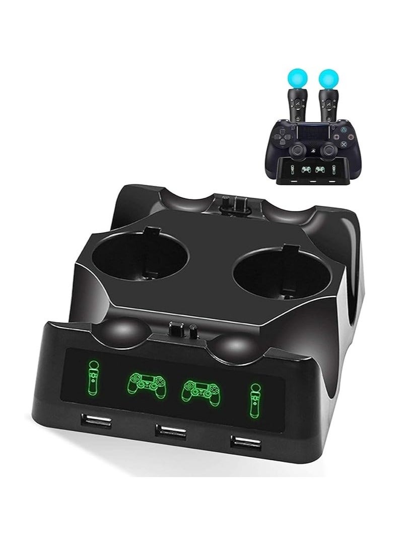 عام محطة شحن متعددة الاستخدامات 4 في 1 لجهاز PS4، شاحن لوحدات تحكم PS4 Move مع شاشة LED وثلاثة مداخل USB، شاحن بأربع قنوات لوحدات تحكم PS4 / PS VR / Move Motion - Image 1