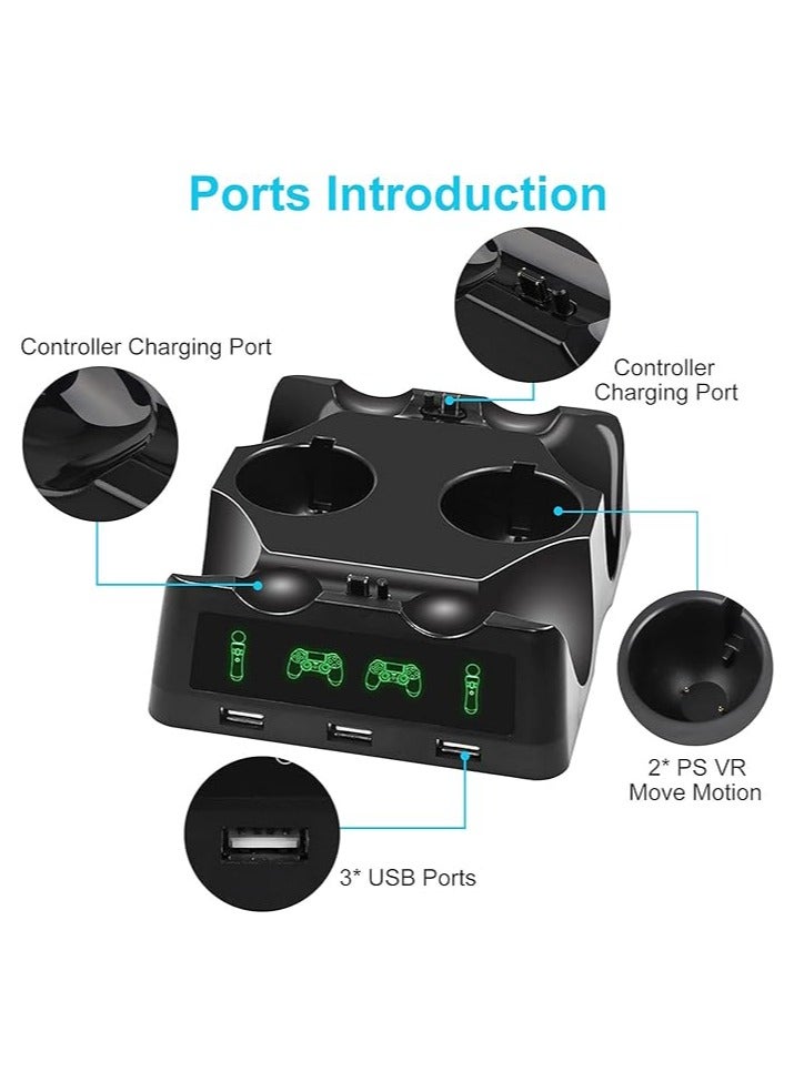 عام محطة شحن متعددة الاستخدامات 4 في 1 لجهاز PS4، شاحن لوحدات تحكم PS4 Move مع شاشة LED وثلاثة مداخل USB، شاحن بأربع قنوات لوحدات تحكم PS4 / PS VR / Move Motion - Image 3