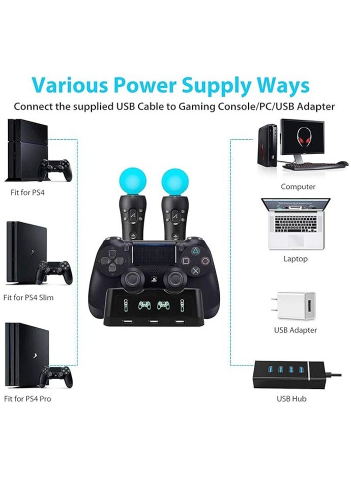 عام محطة شحن متعددة الاستخدامات 4 في 1 لجهاز PS4، شاحن لوحدات تحكم PS4 Move مع شاشة LED وثلاثة مداخل USB، شاحن بأربع قنوات لوحدات تحكم PS4 / PS VR / Move Motion - Image 4