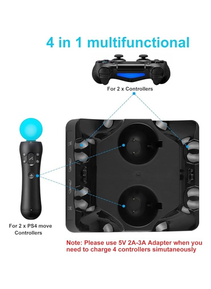 عام محطة شحن متعددة الاستخدامات 4 في 1 لجهاز PS4، شاحن لوحدات تحكم PS4 Move مع شاشة LED وثلاثة مداخل USB، شاحن بأربع قنوات لوحدات تحكم PS4 / PS VR / Move Motion - Image 2