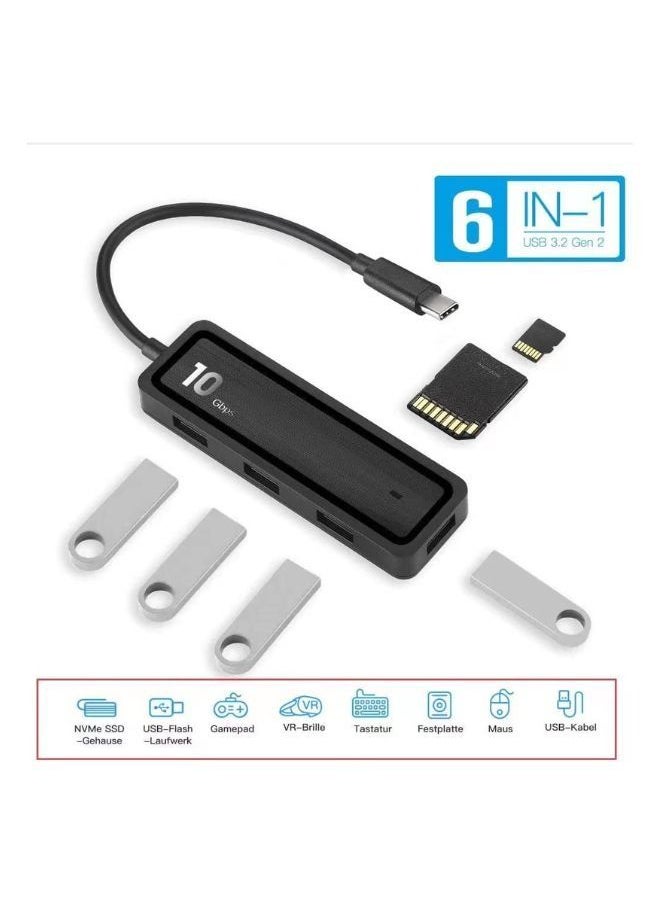 XLT 6 in 1 USB C Hub Multiport Type C 10Gpbs Support USB 3.2 Storage Devices SD TF Card Reader Slot 4 USB 3.2 Ports Compatible  - Image 3