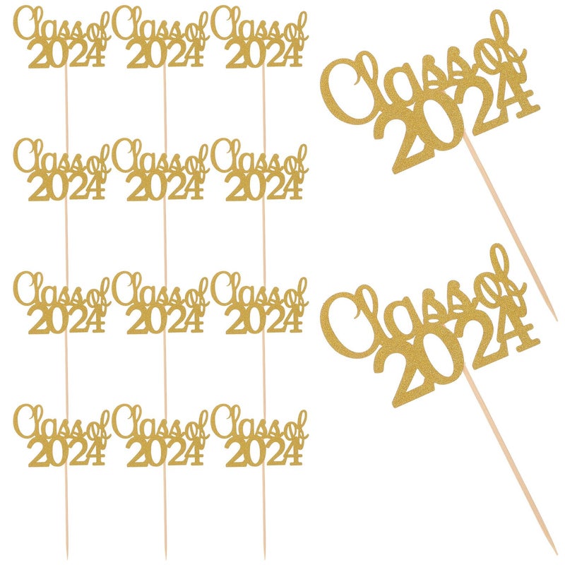 Graduation Cupcake Toppers 15Pcs Elegant Gold Cake Decorations Class of Party Centerpiece - Image 2