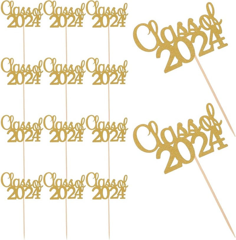 Graduation Cupcake Toppers 15Pcs Elegant Gold Cake Decorations Class of Party Centerpiece - Image 1