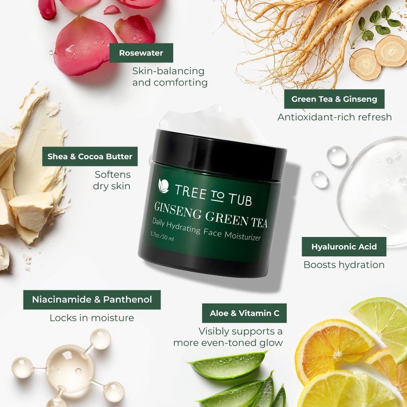 Tree to Tub Hydrating Face Moisturizer for Dry & Sensitive Skin - Water Based Hyaluronic Acid Facial Moisturizer, Moisturizing Face Cream for Women & Men w/Organic Aloe, Green Tea, Natural Ginseng - Image 5
