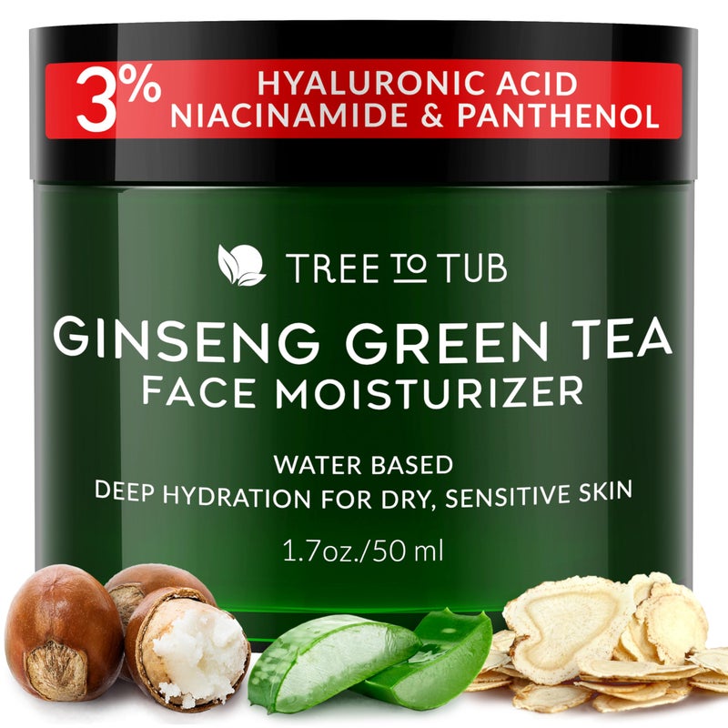 Tree to Tub Hydrating Face Moisturizer for Dry & Sensitive Skin - Water Based Hyaluronic Acid Facial Moisturizer, Moisturizing Face Cream for Women & Men w/Organic Aloe, Green Tea, Natural Ginseng - Image 1