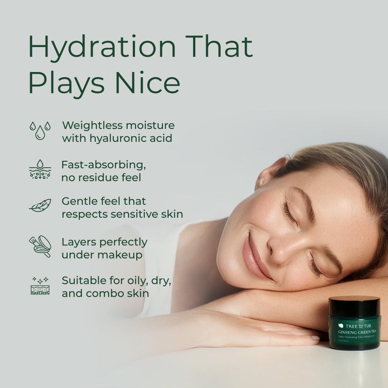 Tree to Tub Hydrating Face Moisturizer for Dry & Sensitive Skin - Water Based Hyaluronic Acid Facial Moisturizer, Moisturizing Face Cream for Women & Men w/Organic Aloe, Green Tea, Natural Ginseng - Image 3
