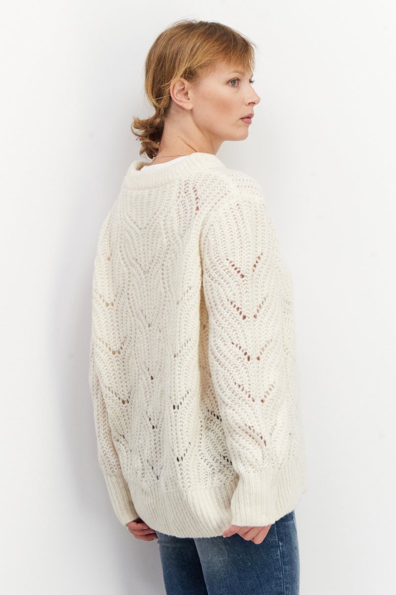 ESPRIT Women Crew Neck Textured Sweater, Off White - Image 3