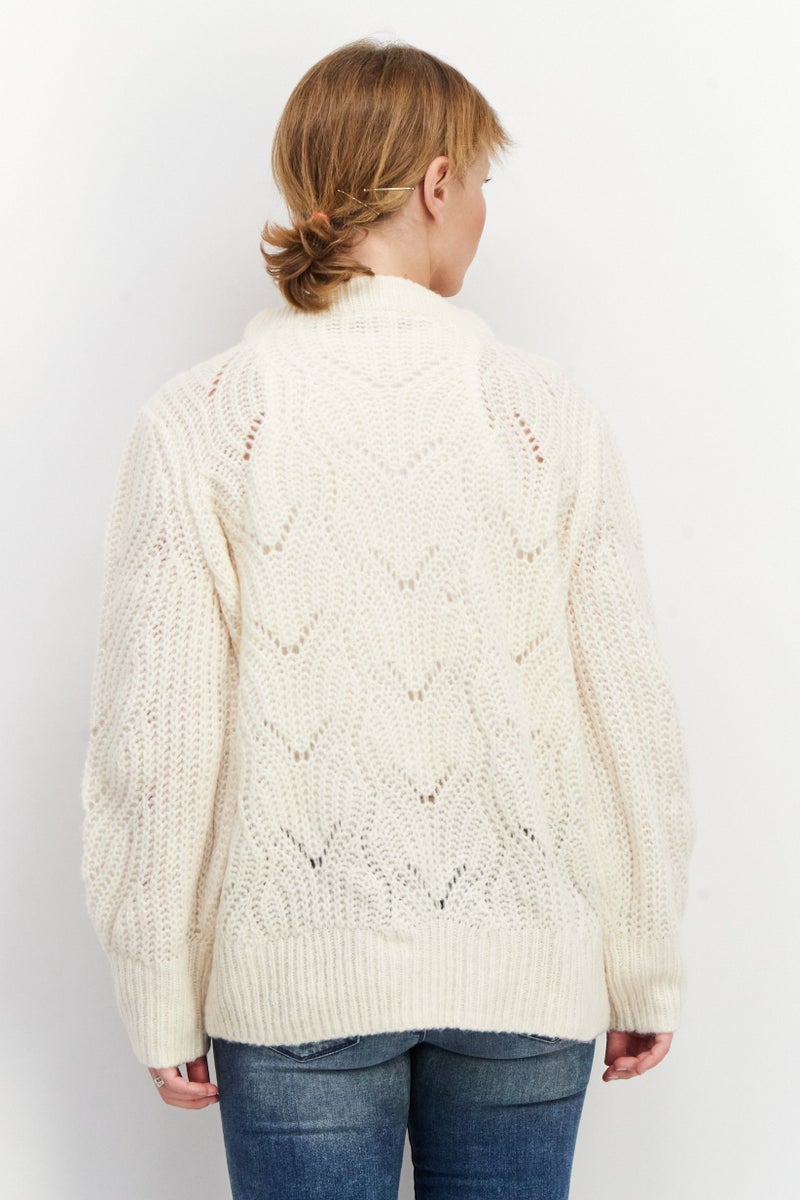 ESPRIT Women Crew Neck Textured Sweater, Off White - Image 2