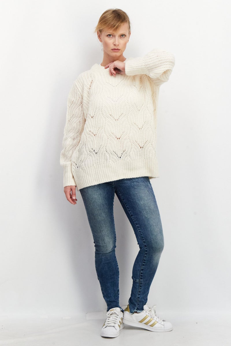 ESPRIT Women Crew Neck Textured Sweater, Off White - Image 4