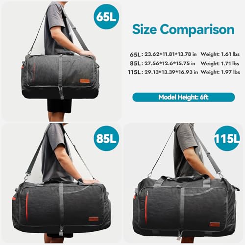 Canway 65L Travel Duffel Bag, Foldable Weekender Bag with Shoes Compartment for Men Women Water-proof & Tear Resistant (Panther Black, 65L) - Image 2