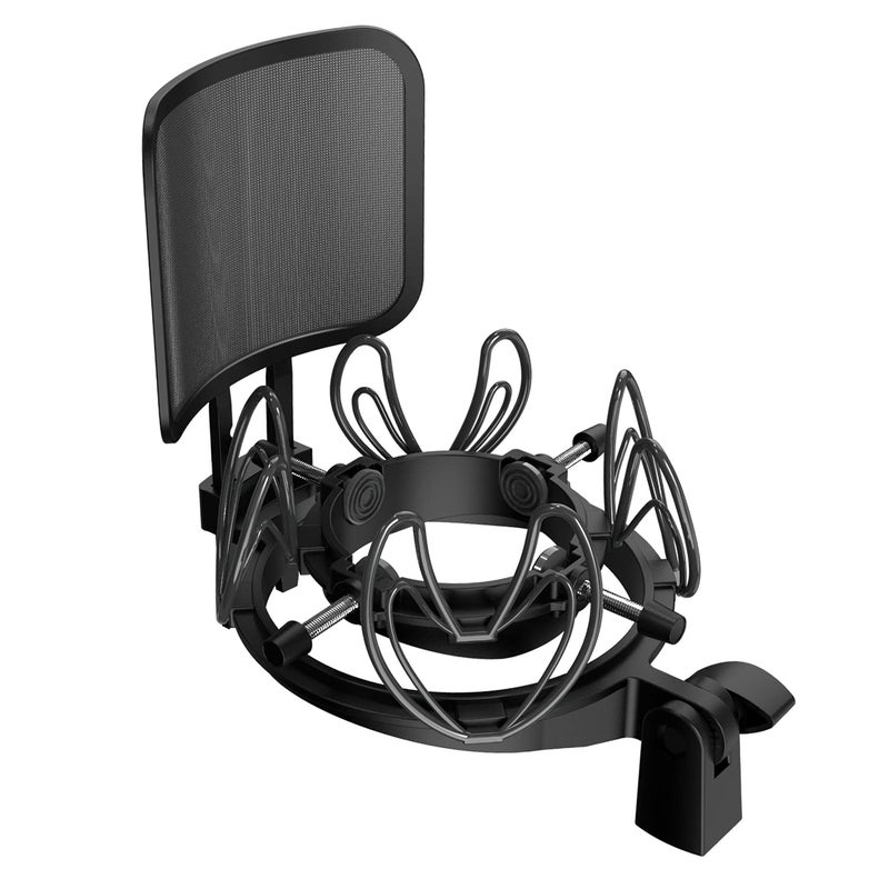 Mictop Universal Microphone Shock Mount with Pop Filter for All Microphones Size at 21mm62mm Includes AntiVibration Mic Holder and Pop Filter Black