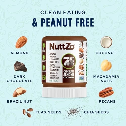 NuttZo Keto Chocolate Almond Coconut - 7 Nut And Seed Butter, Coconut, Brazil Nuts, Almonds, Pecans & More, Keto Friendly, Only 1g Sugar, No Added Oil, Non-GMO, Dark Chocolate, 2g Net Carbs, 12 oz Jar - Image 5