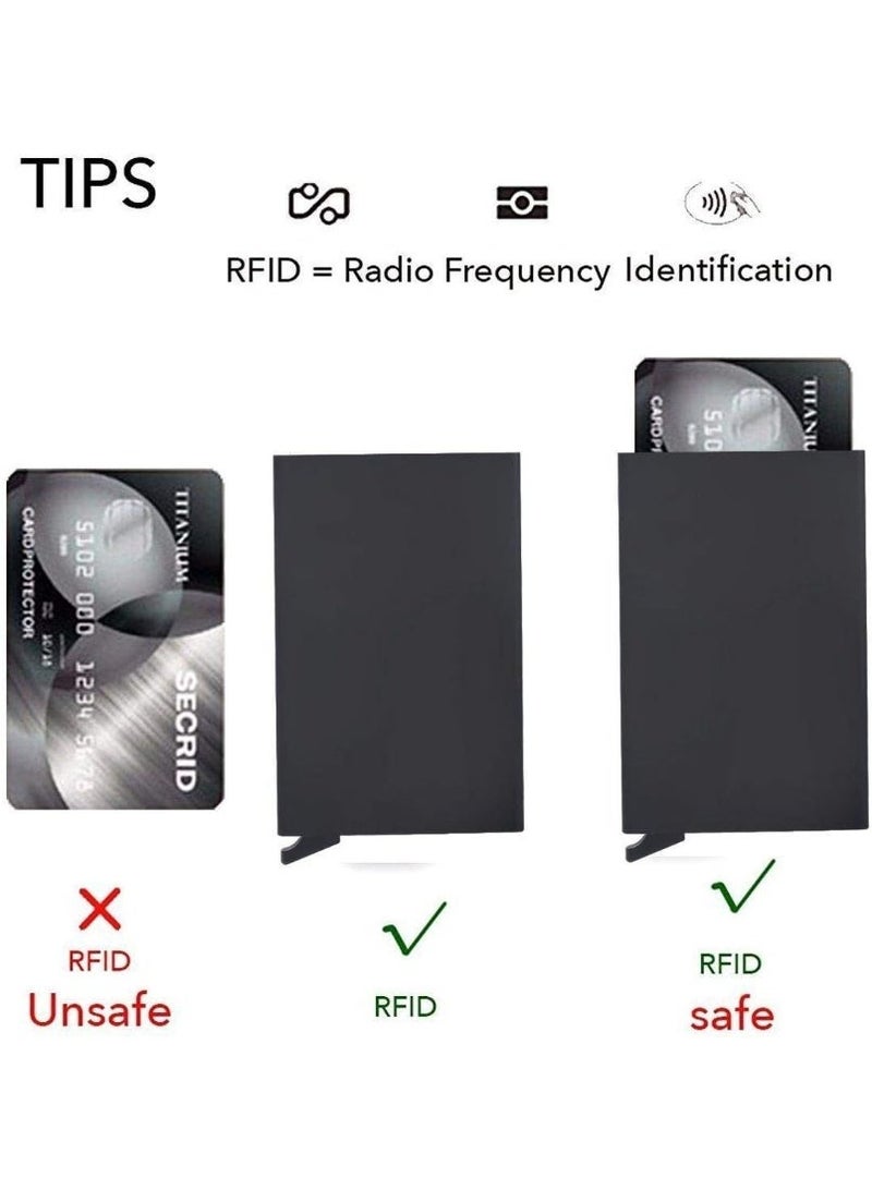 محفظة ذكية وحافظة بطاقات ألمنيوم بتقنية RFID – تتسع حتى 6 بطاقات مع آلية إخراج بضغطة واحدة – للجنسين – أسود - Image 2