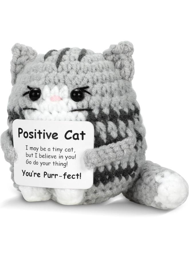 COCO KSA Mini Positive Crochet Cat, Handmade Emotional Support Knitted Doll with Inspirational Message, Cute Motivational Gift for Women, Men & Friends - Image 1