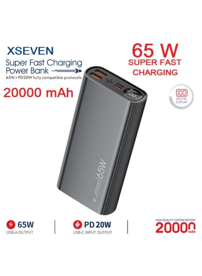 XSEVEN 20000mAh 65W Super Fast Charging Power Bank with Digital Display | PD 20W USB-C Input & Output, Dual QC 65W USB-A Ports Portable External Battery Charger for Laptops, MacBooks, iPhones, iPads, and Android - Image 2