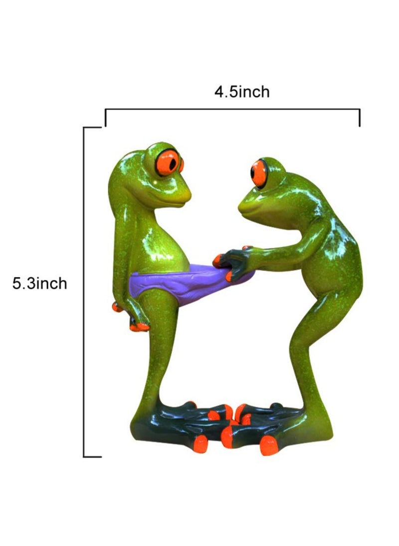 Excefore - Frog Figurines Decor Funny Creative Craft Resin Green Frog Sculpture Statue for Home Office Desk Tabletop Bathroom Decoration, Ornament Gift (Frog Pull Pants) - Image 1