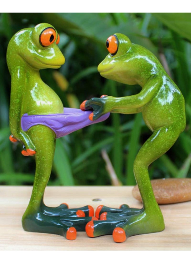 Excefore - Frog Figurines Decor Funny Creative Craft Resin Green Frog Sculpture Statue for Home Office Desk Tabletop Bathroom Decoration, Ornament Gift (Frog Pull Pants) - Image 1