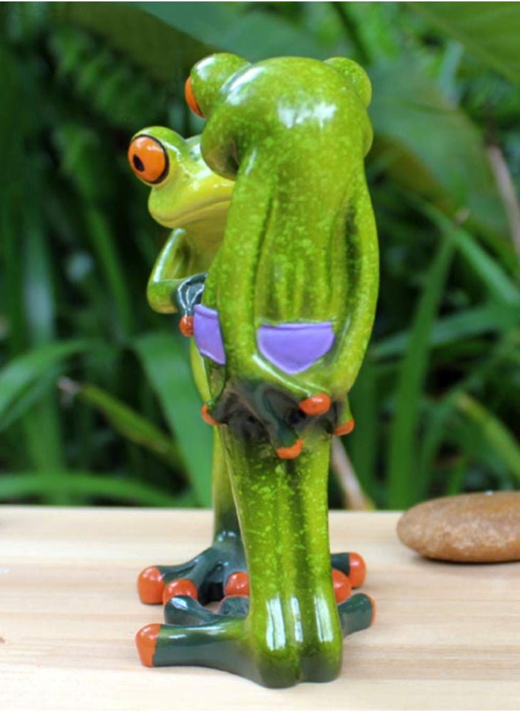 Excefore - Frog Figurines Decor Funny Creative Craft Resin Green Frog Sculpture Statue for Home Office Desk Tabletop Bathroom Decoration, Ornament Gift (Frog Pull Pants) - Image 1