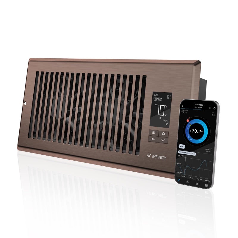 AC Infinity AIRTAP T4 Bronze, Register Booster Fan for 4â€ x 10â€ Register Holes, Improves Heating & Cooling Vents, Quiet 10-Speeds, Bluetooth App Control Data Alerts. ONLY FITS 4â€ x 10â€ Duct Openings - Image 1