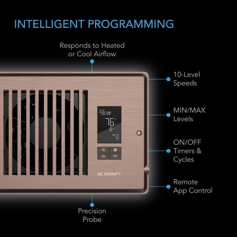 AC Infinity AIRTAP T4 Bronze, Register Booster Fan for 4â€ x 10â€ Register Holes, Improves Heating & Cooling Vents, Quiet 10-Speeds, Bluetooth App Control Data Alerts. ONLY FITS 4â€ x 10â€ Duct Openings - Image 3
