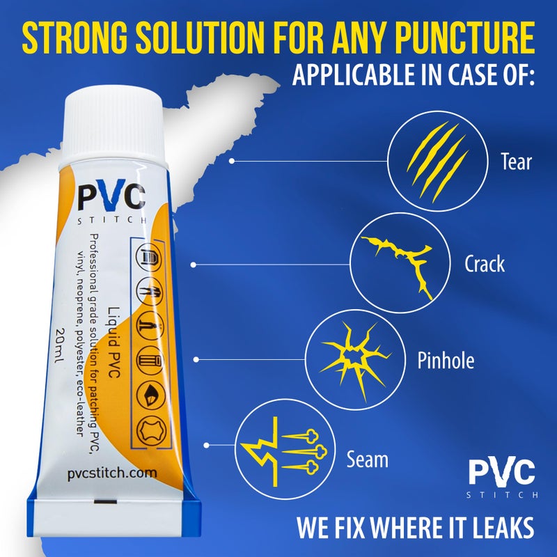 PVC Stitch طقم إصلاح ثقيل من PVC للخيام الهوائية، أسرّة الماء، أحواض الاستحمام الساخنة، حمامات السباحة فوق الأرض، المنازل القابلة للنفخ، حصائر الهواء، أنابيب PVC والخراطيم، أكياس الملاكمة، وأكثر من ذلك (+ حبل شبكي معزز) - Image 2
