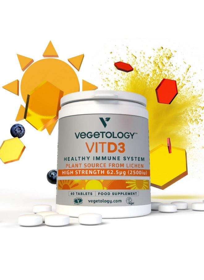 Vegetology Chewable Vitamin D3 Tablets - High Strength 62.5µg 2,500Iu Vitamin D3 Cholecalciferol - Vegan Gluten Free Vit D3 Vitamin Supplements (60Ct)  - Image 1
