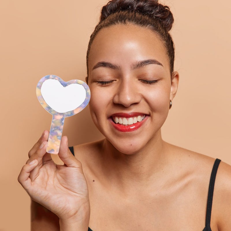 2pcs Heart Shaped Travel Mirror Acetate Board Makeup Hand Mirror Cute Handheld Cosmetic Mirror Small Handheld Mirrors for Travel Makeup - Image 4