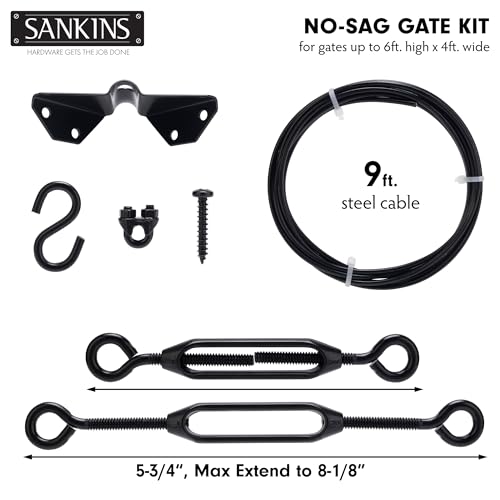SANKINS Anti-Sag Gate Kits for Wooden Fence, Black Gate Support Cable Kit Hardware, Gate Sag Frame Kit Hardware for Wooden Fence, Wood Gate Door Repair Kit for Outdoor, 1 Pack - Image 4
